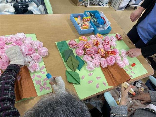 壁面飾り~桜の花作り~